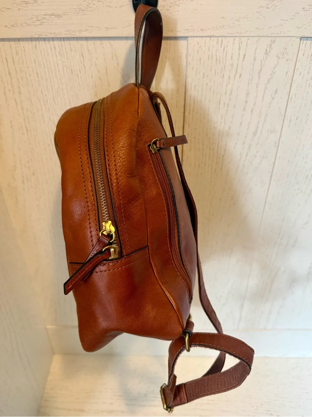 Fossil Cognac Leather Megan Mini Backpack